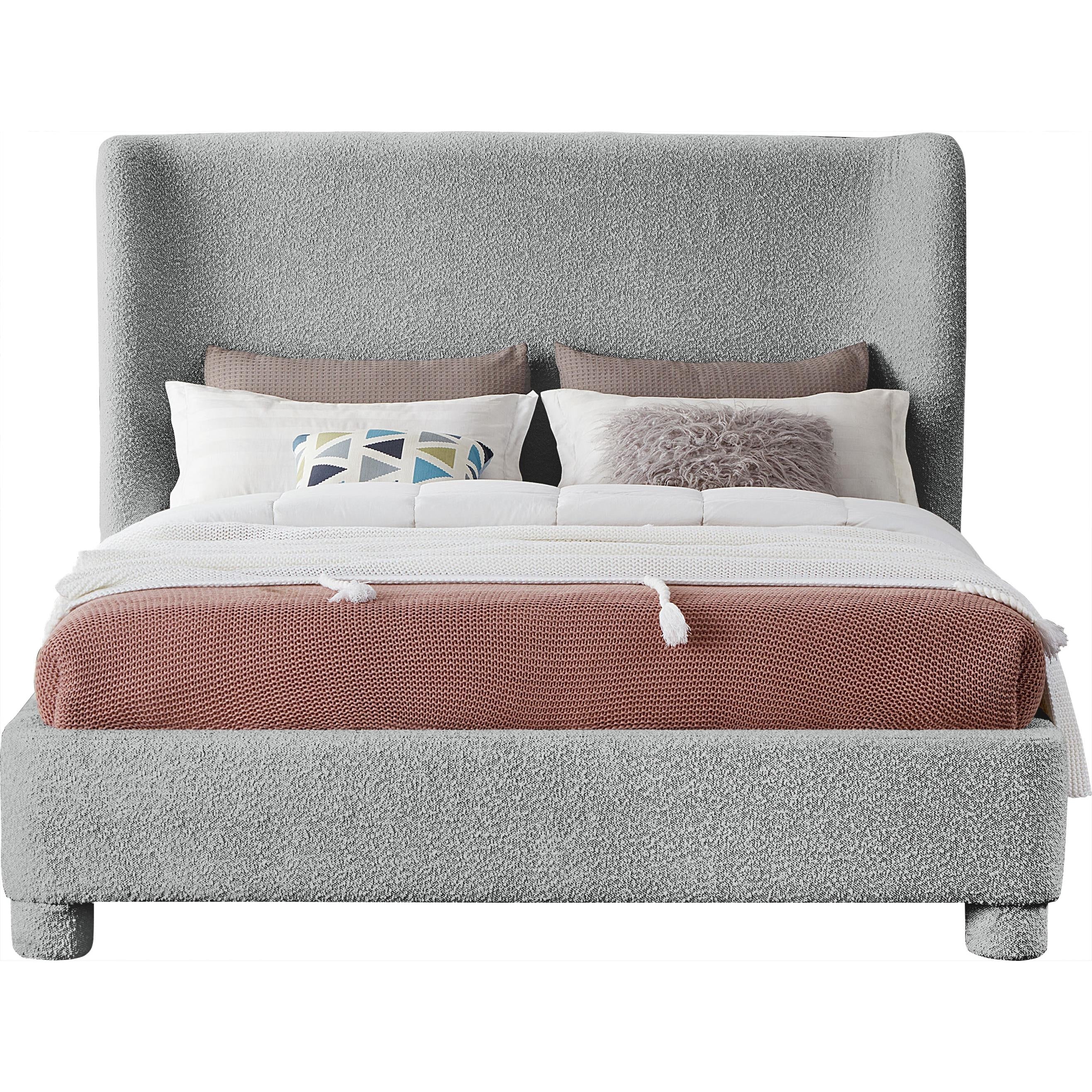 Meridian Penny Grey Boucle Fabric King Bed