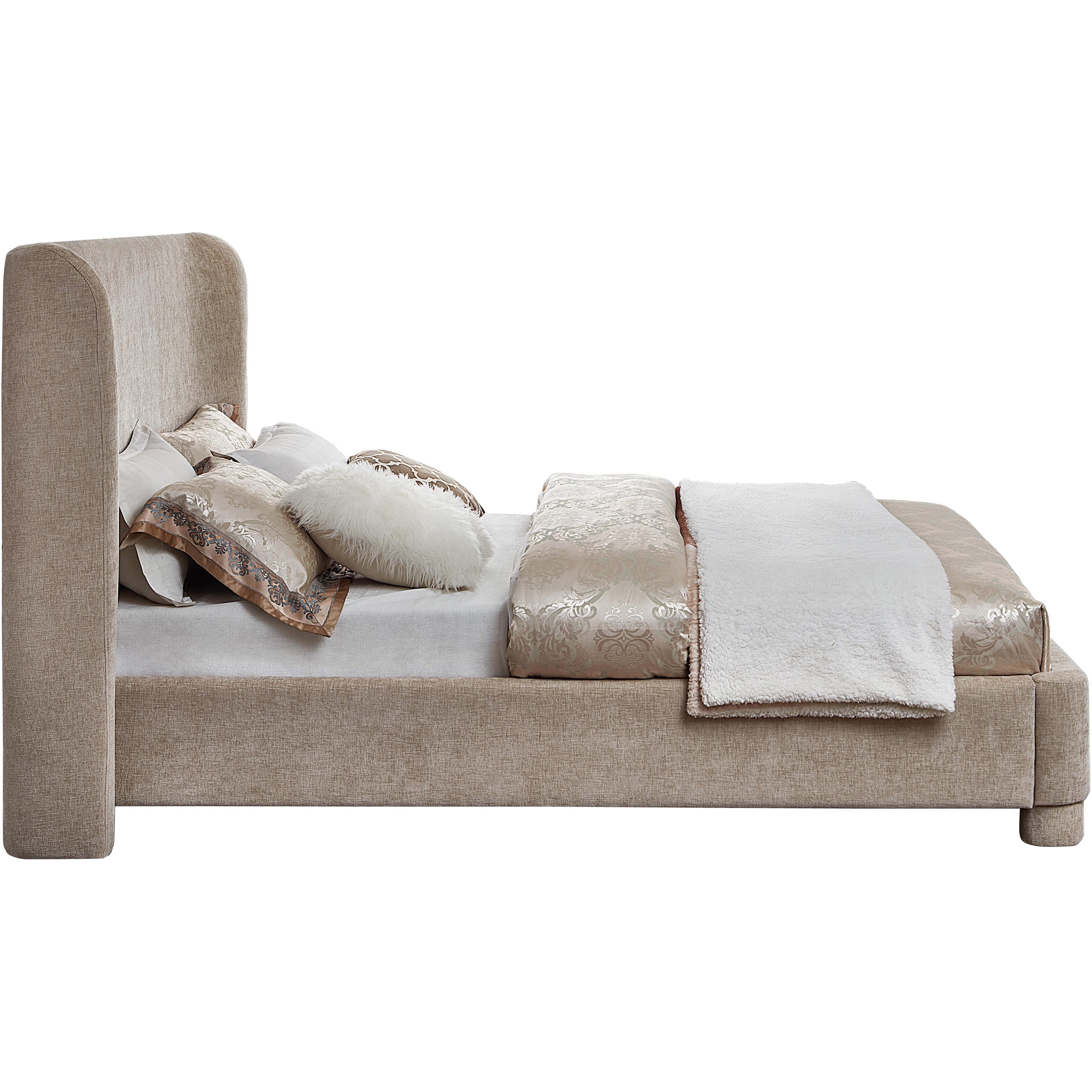 Meridian Penny Beige Chenille Fabric King Bed