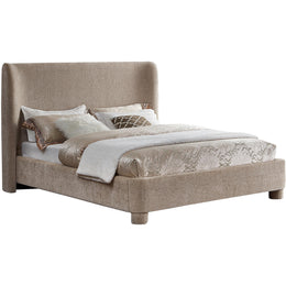 Meridian Penny Beige Chenille Fabric Queen Bed