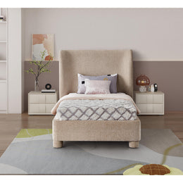 Meridian Penny Beige Chenille Fabric Twin Bed