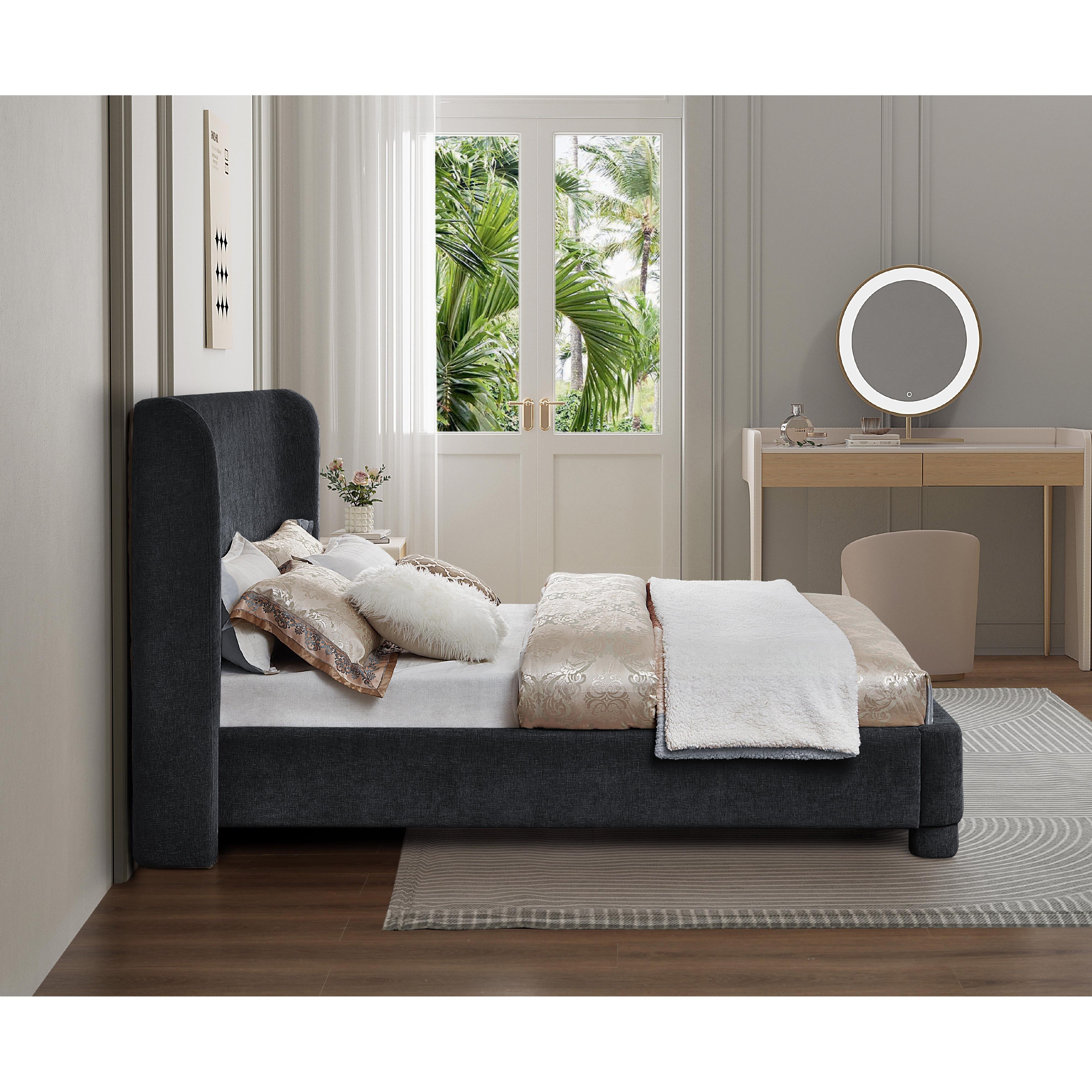 Meridian Penny Black Chenille Fabric Full Bed