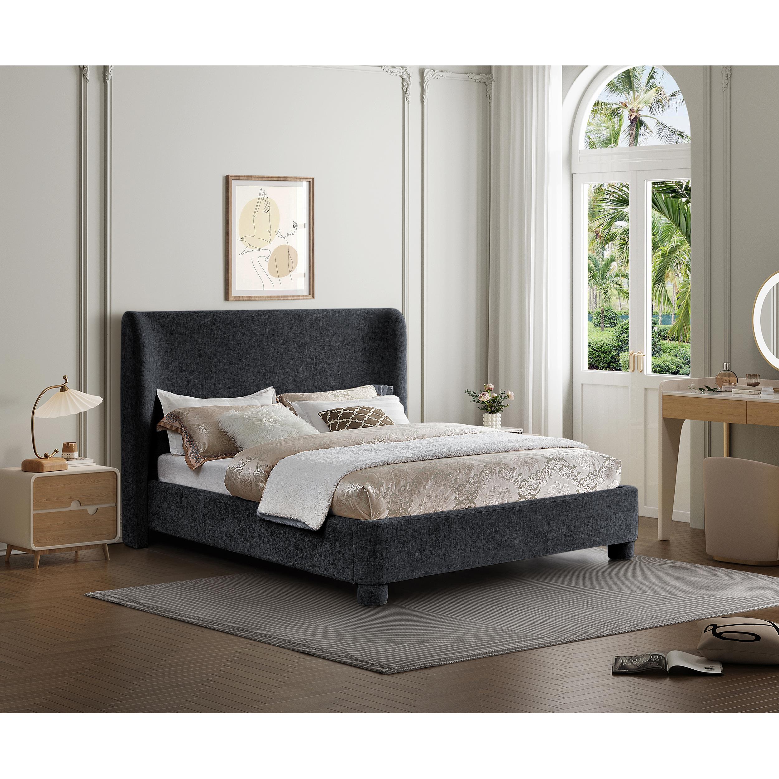 Meridian Penny Black Chenille Fabric King Bed