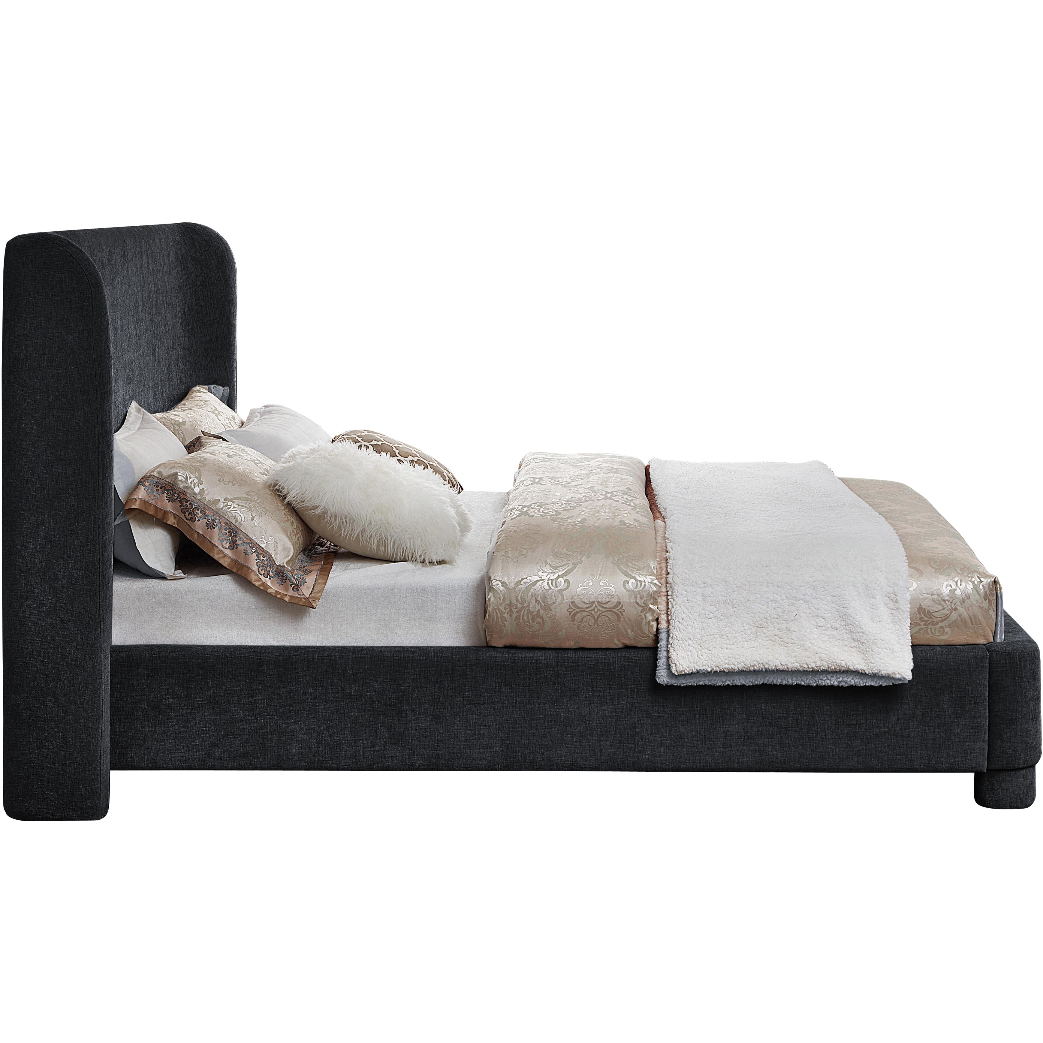 Meridian Penny Black Chenille Fabric Queen Bed