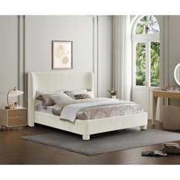 Meridian Penny Cream Chenille Fabric King Bed