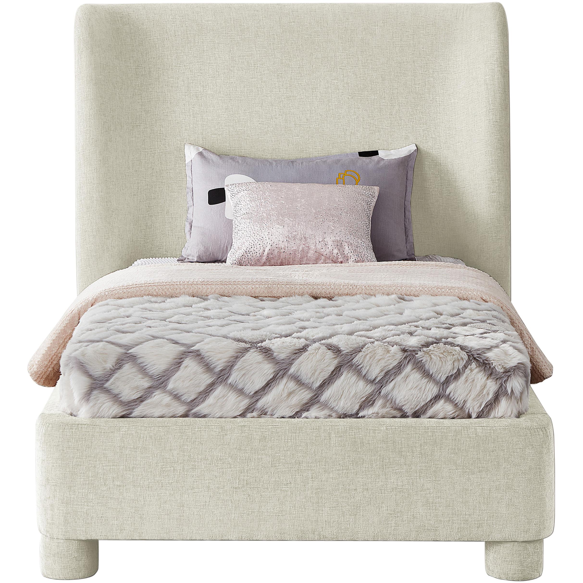 Meridian Penny Cream Chenille Fabric Twin Bed