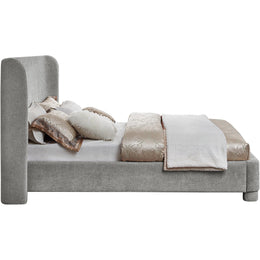 Meridian Penny Light Grey Chenille Fabric Queen Bed