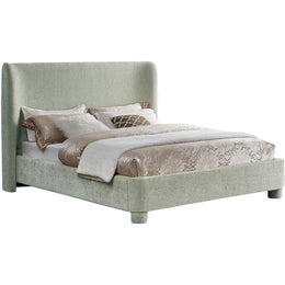 Meridian Penny Mint Green Chenille Fabric Queen Bed