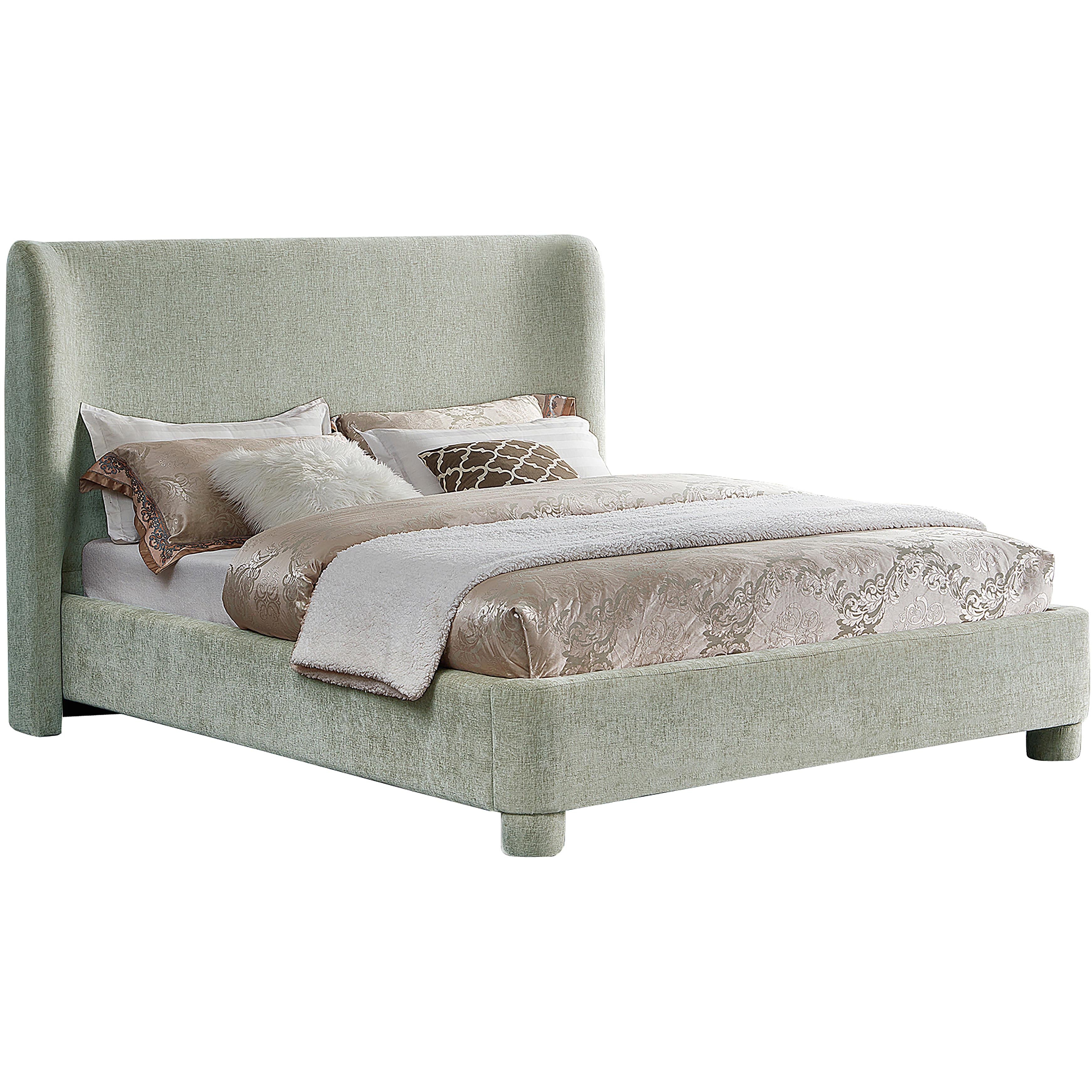 Meridian Penny Mint Green Chenille Fabric Queen Bed