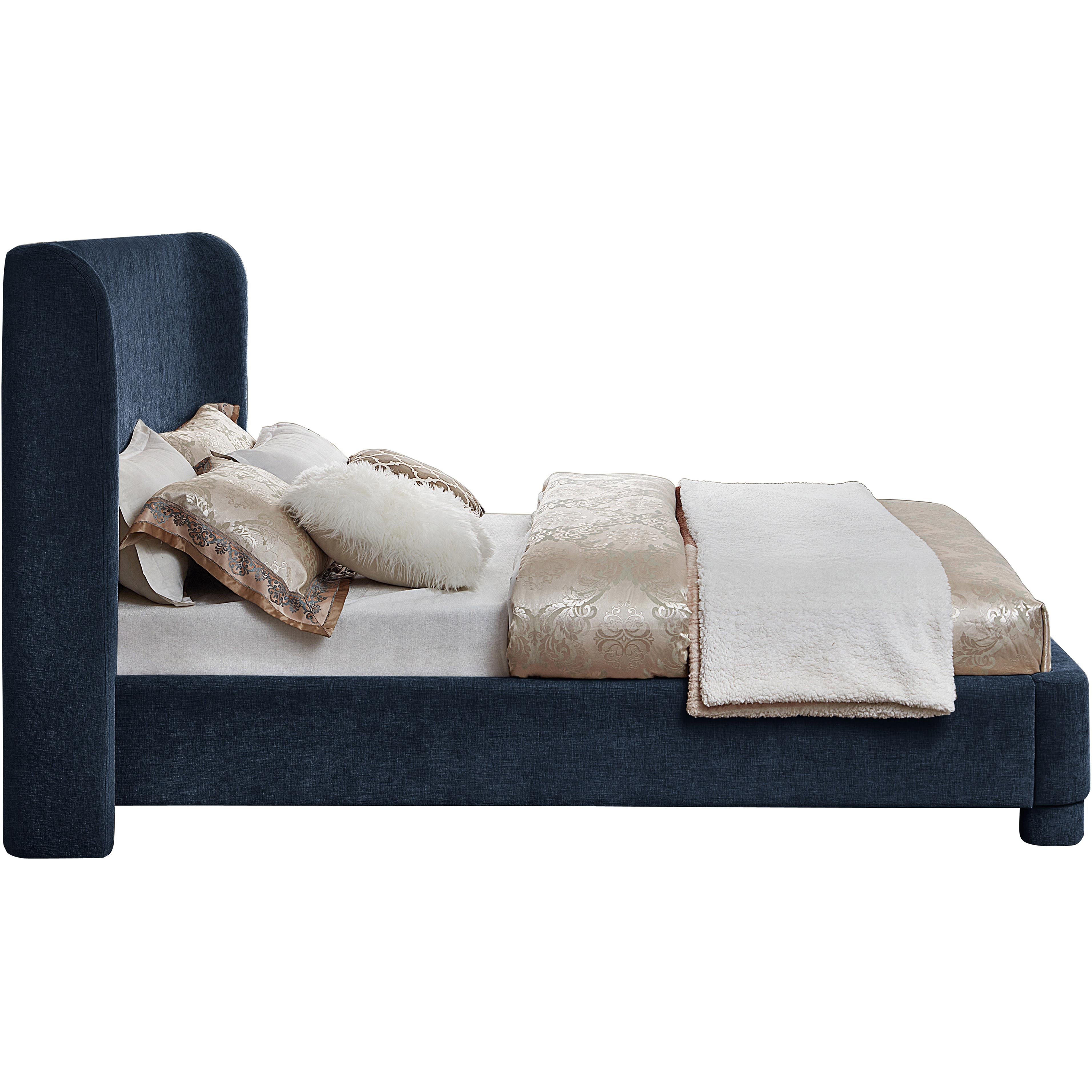 Meridian Penny Navy Chenille Fabric King Bed