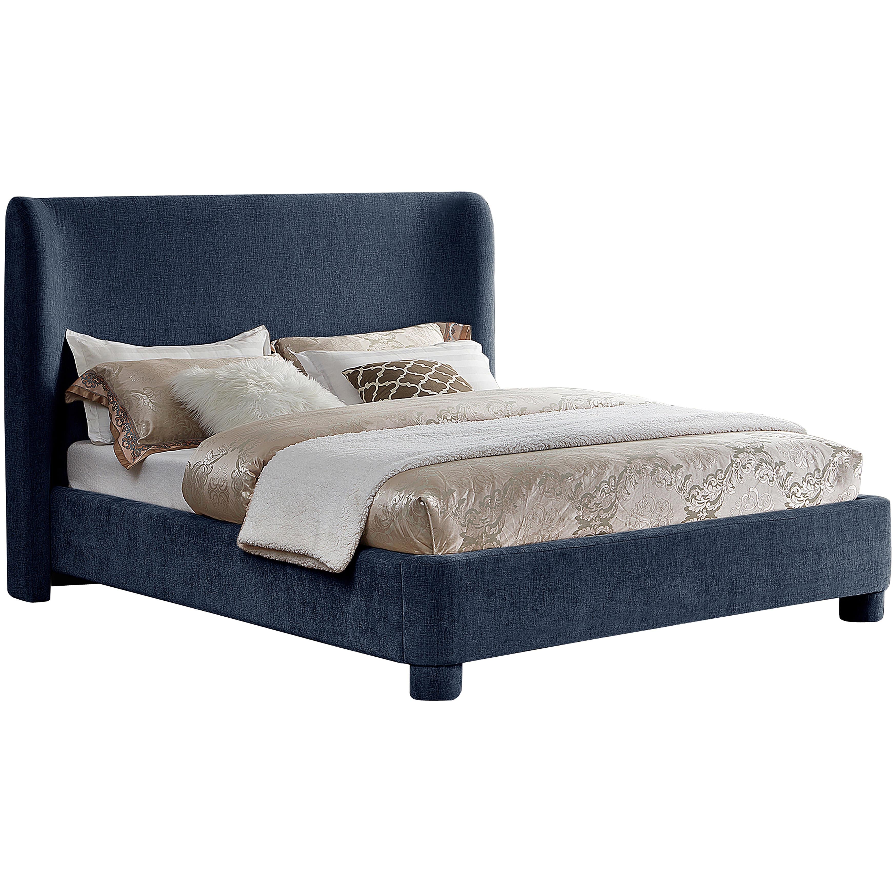 Meridian Penny Navy Chenille Fabric Queen Bed