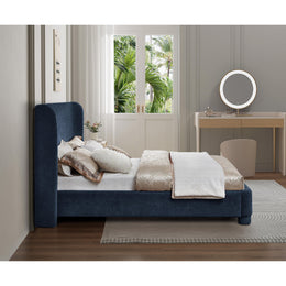Meridian Penny Navy Chenille Fabric Queen Bed