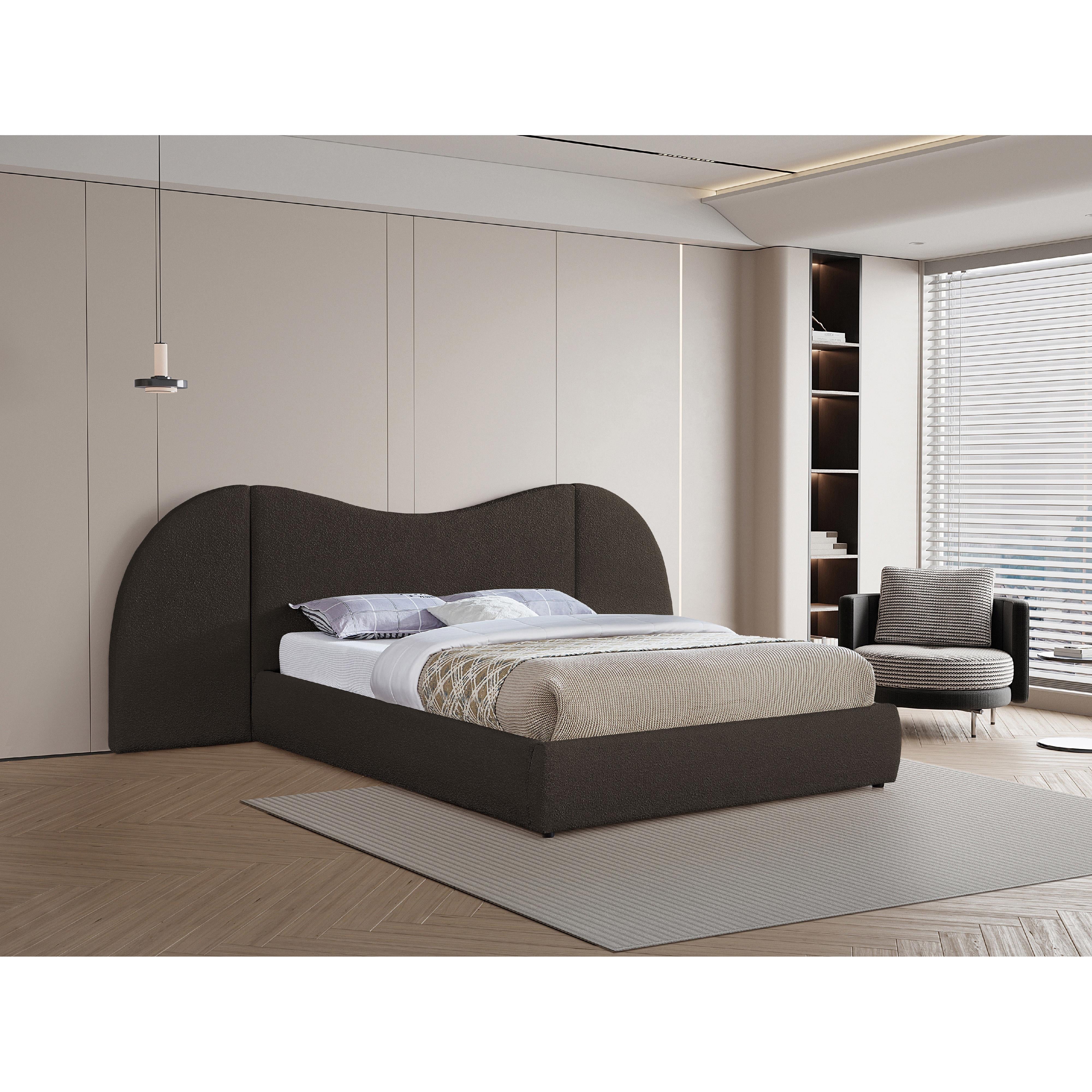 Meridian Everest Brown Boucle Fabric King Bed (3 Boxes)