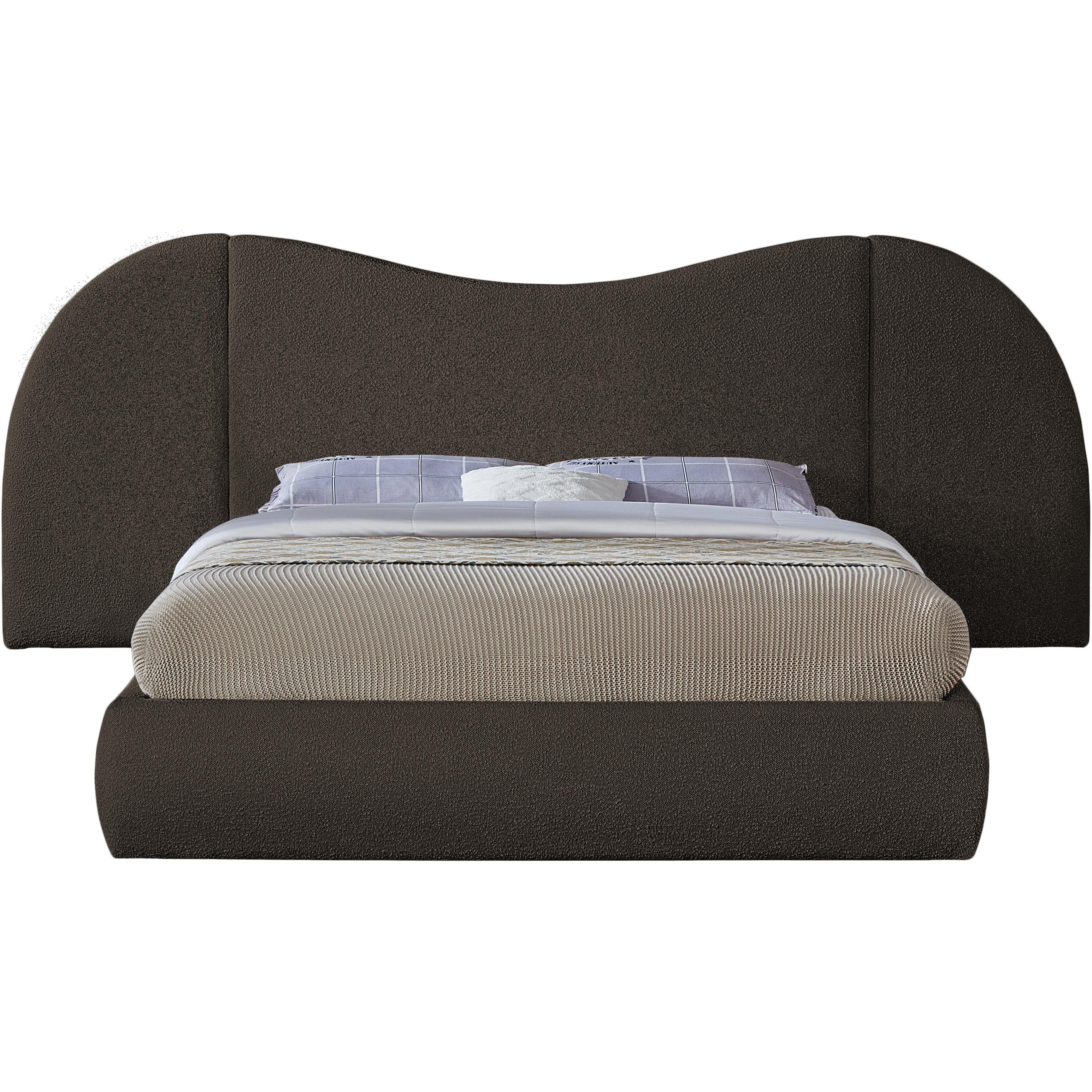 Meridian Everest Brown Boucle Fabric Queen Bed (3 Boxes)