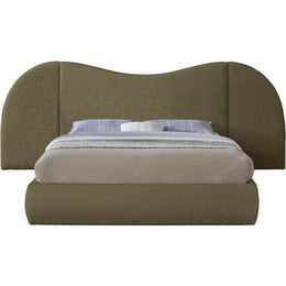 Meridian Everest Olive Green Boucle Fabric King Bed (3 Boxes)