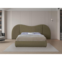 Meridian Everest Olive Green Boucle Fabric King Bed (3 Boxes)