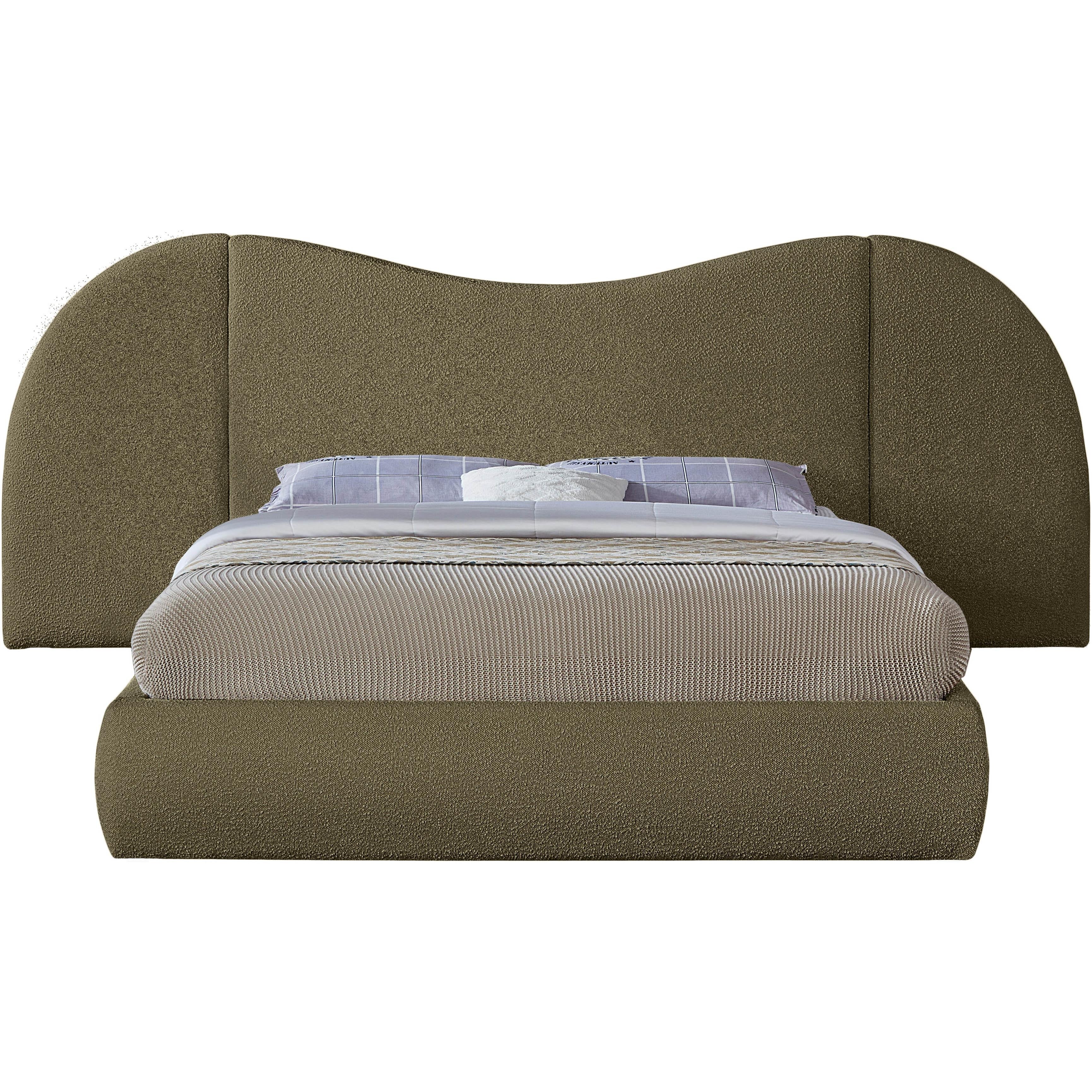 Meridian Everest Olive Green Boucle Fabric Queen Bed (3 Boxes)