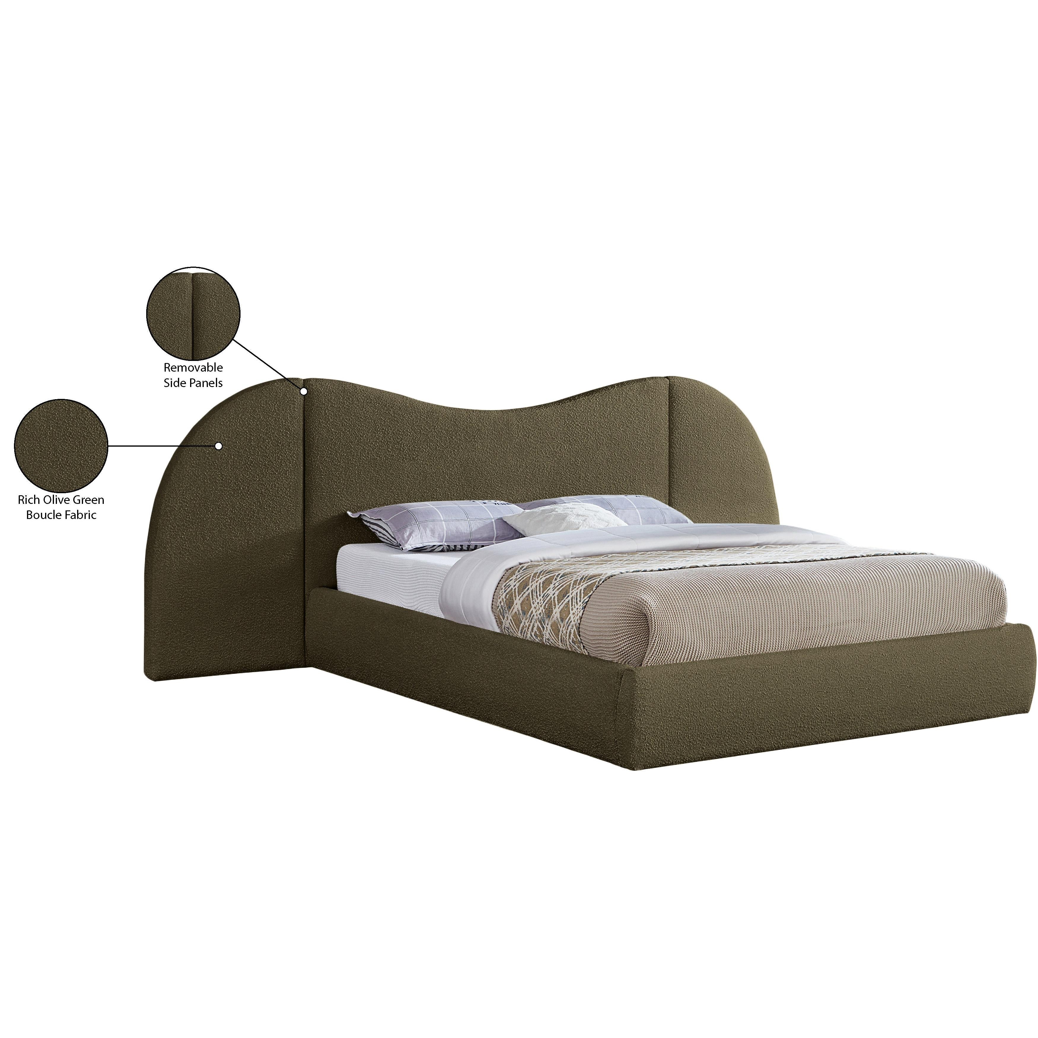 Meridian Everest Olive Green Boucle Fabric Queen Bed (3 Boxes)