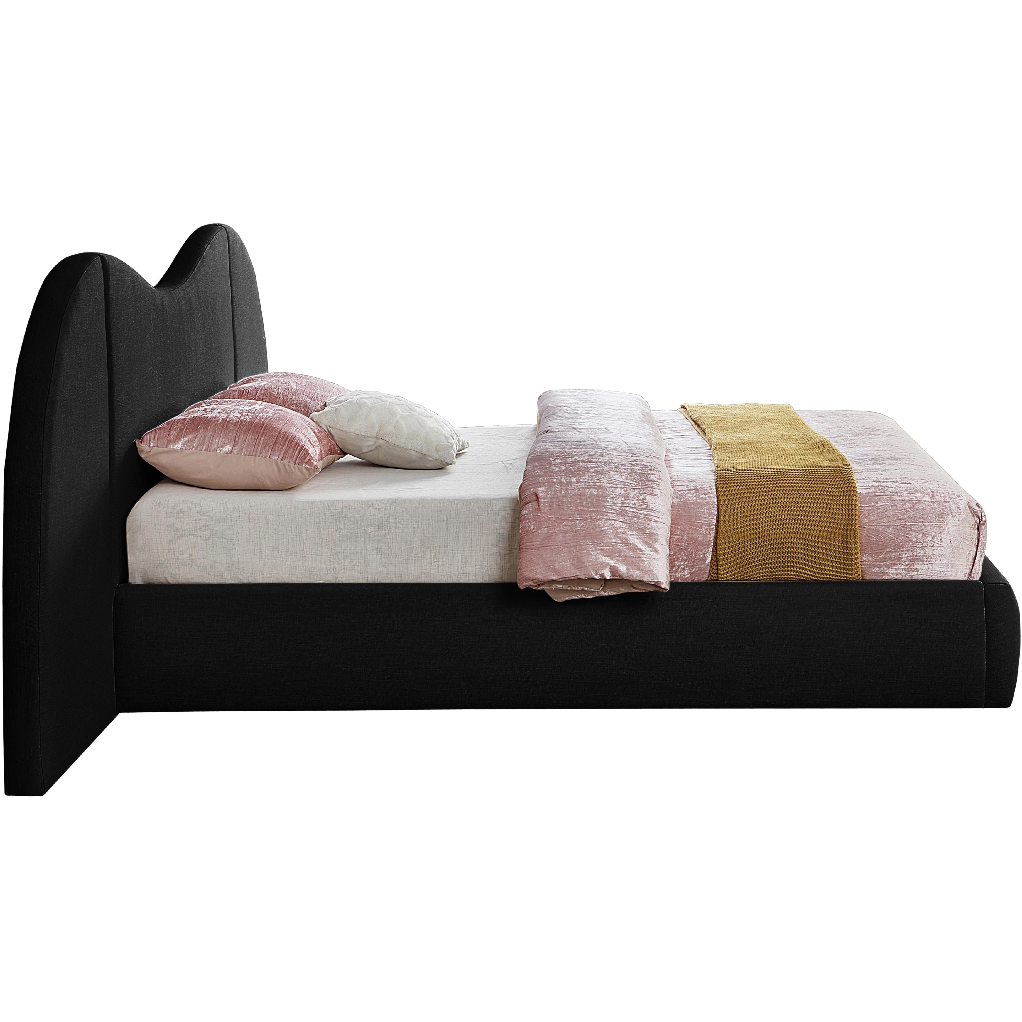 Meridian Everest Black Linen Textured Fabric Queen Bed (3 Boxes)