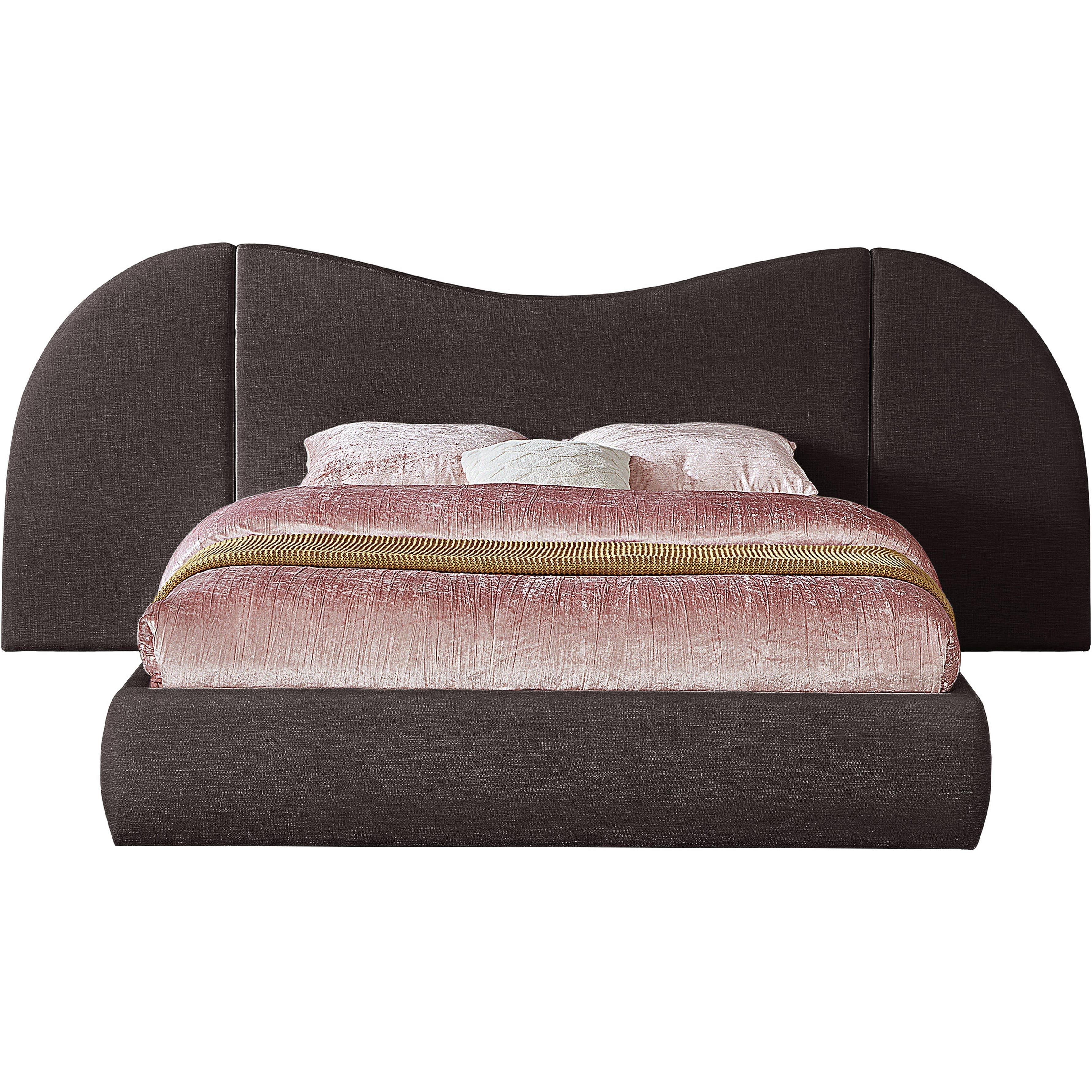 Meridian Everest Brown Linen Textured Fabric King Bed (3 Boxes)