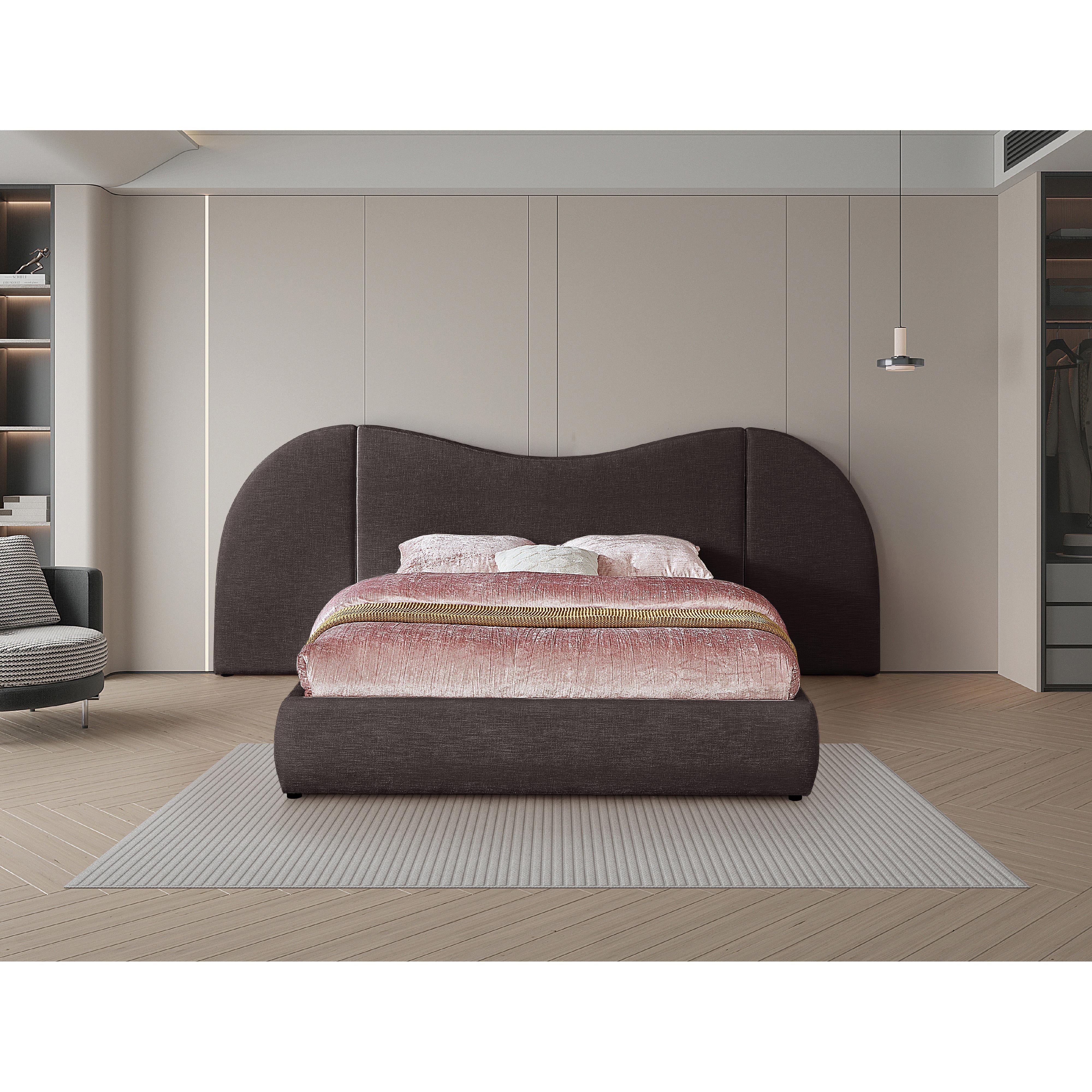 Meridian Everest Brown Linen Textured Fabric King Bed (3 Boxes)