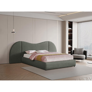 Meridian Everest Olive Green Linen Textured Fabric King Bed (3 Boxes)