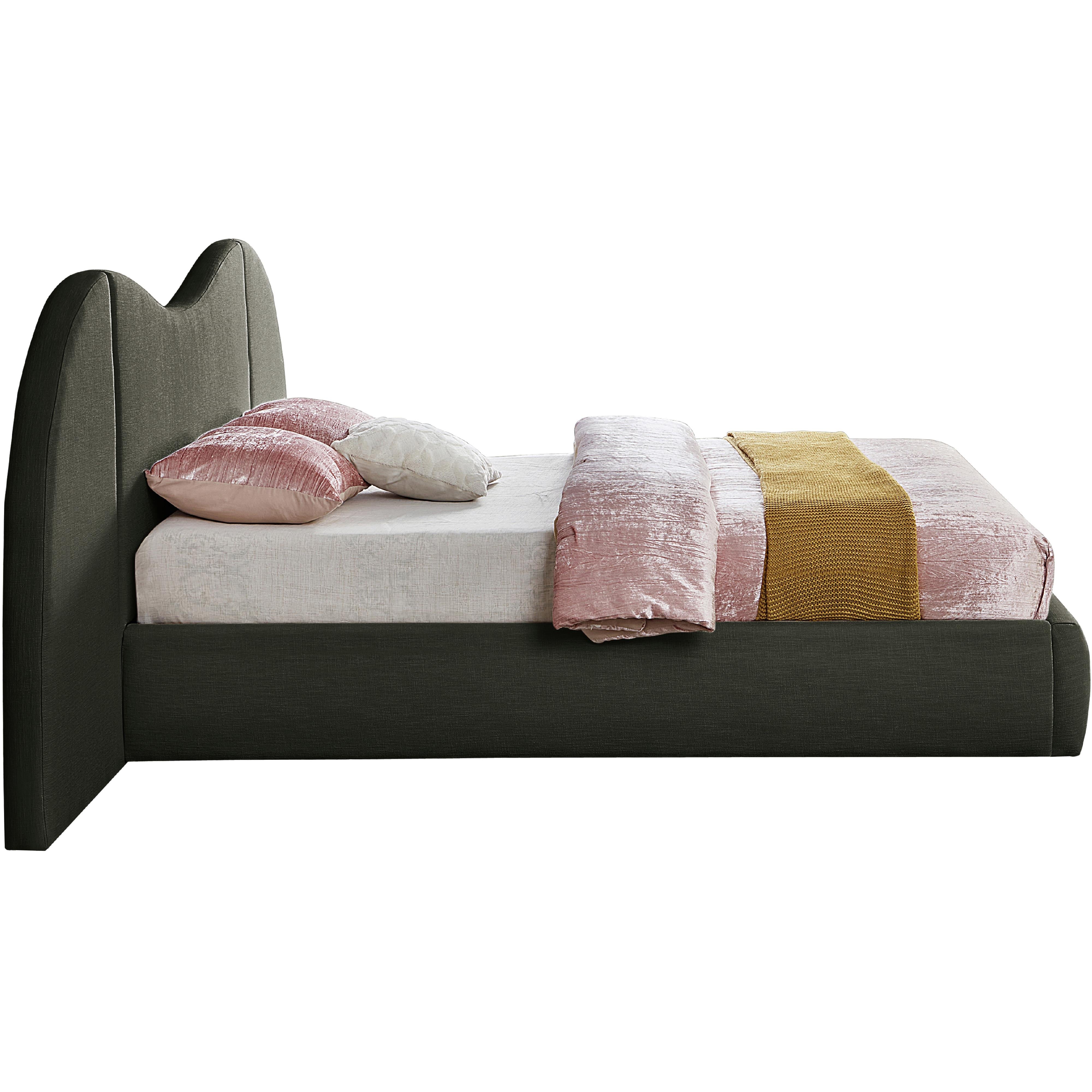 Meridian Everest Olive Green Linen Textured Fabric King Bed (3 Boxes)
