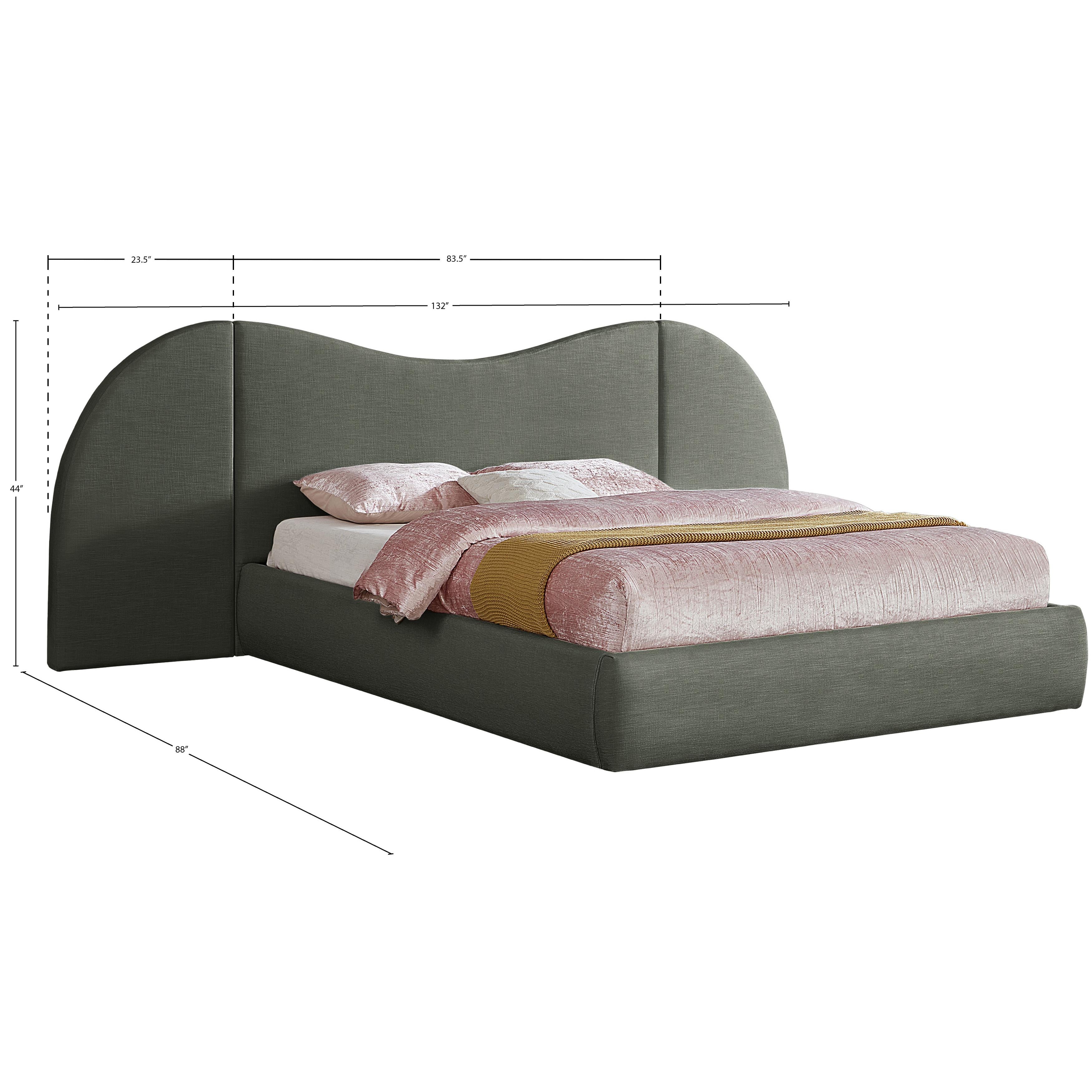 Meridian Everest Olive Green Linen Textured Fabric King Bed (3 Boxes)