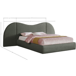 Meridian Everest Olive Green Linen Textured Fabric Queen Bed (3 Boxes)