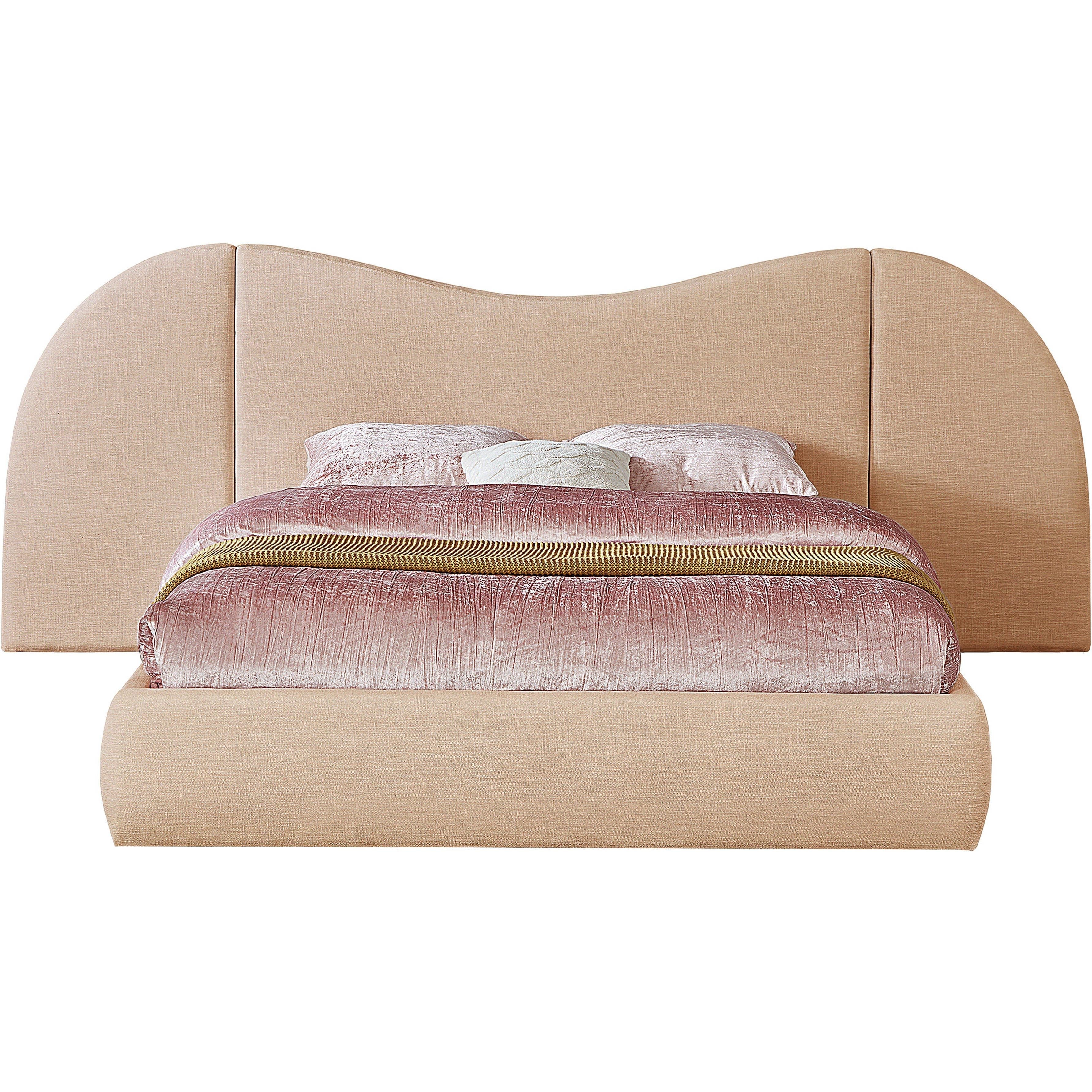 Meridian Everest Tan Linen Textured Fabric Queen Bed (3 Boxes)