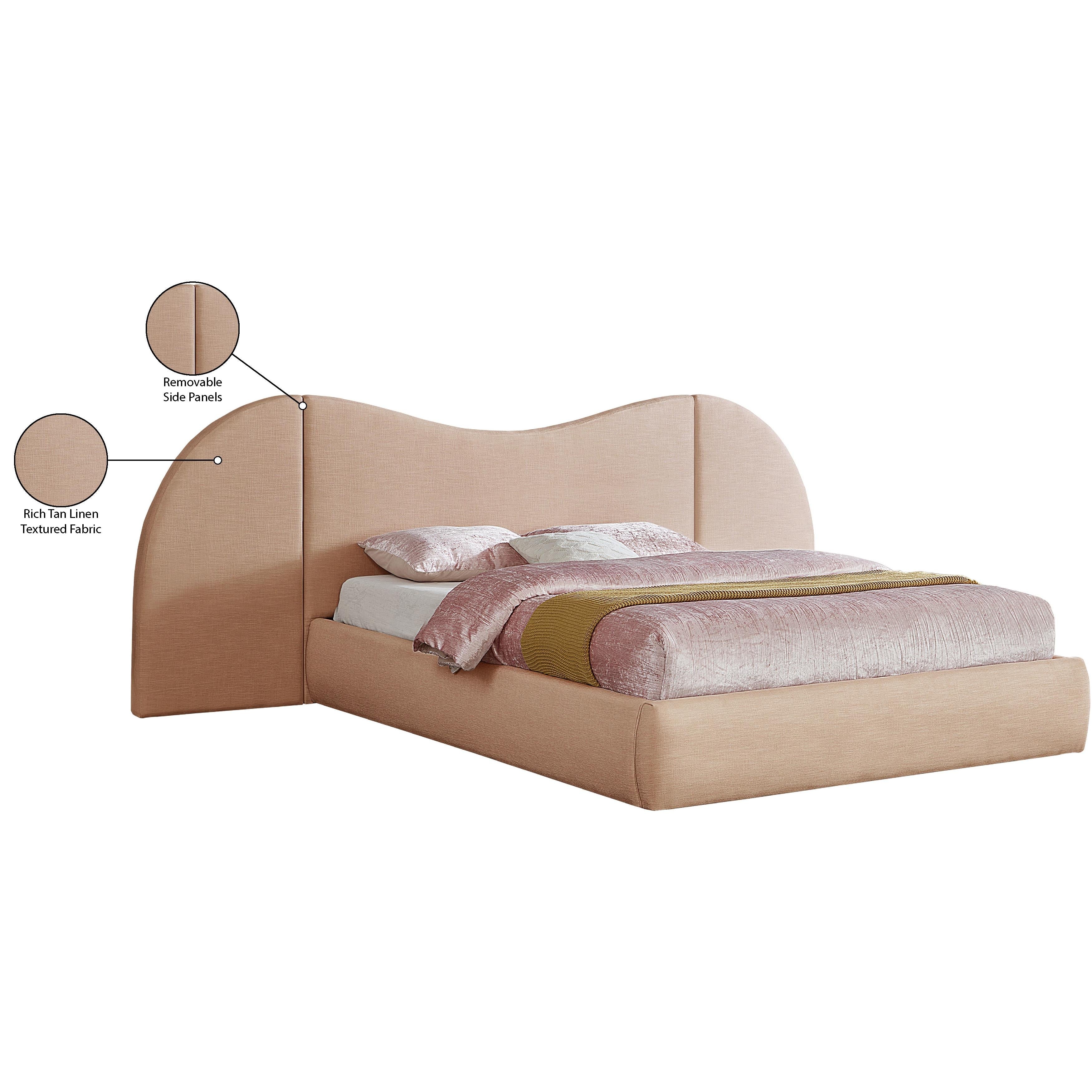 Meridian Everest Tan Linen Textured Fabric Queen Bed (3 Boxes)