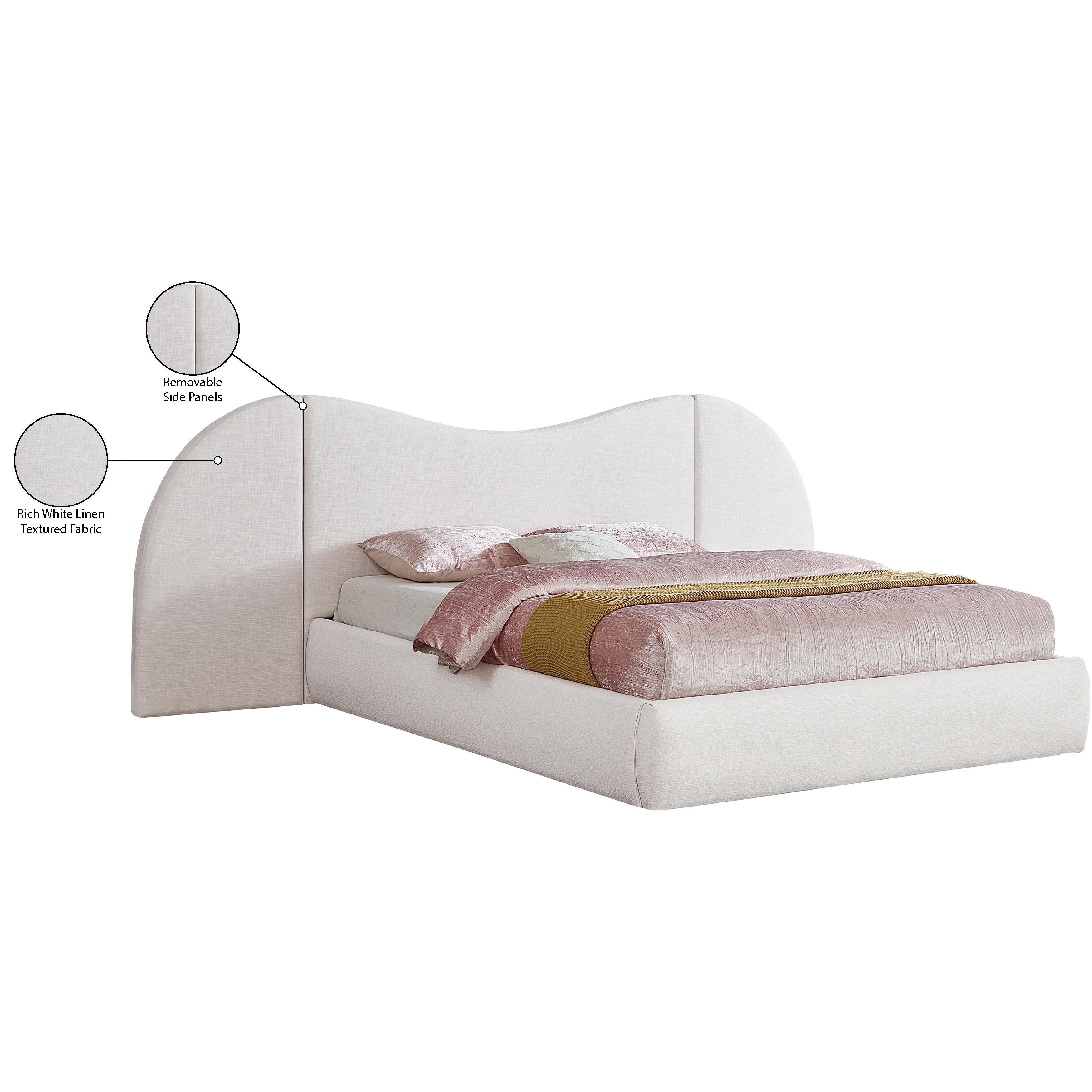 Meridian Everest White Linen Textured Fabric King Bed (3 Boxes)
