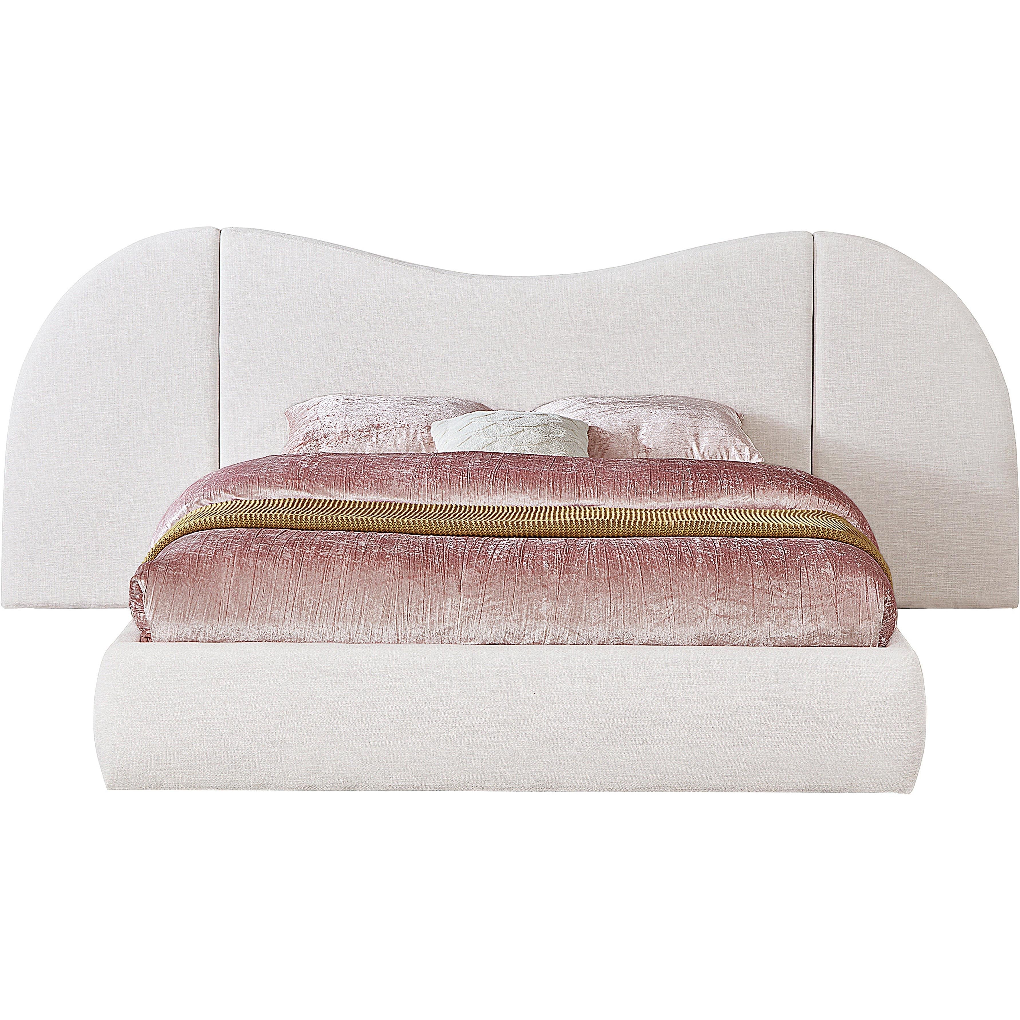 Meridian Everest White Linen Textured Fabric Queen Bed (3 Boxes)