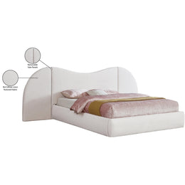 Meridian Everest White Linen Textured Fabric Queen Bed (3 Boxes)