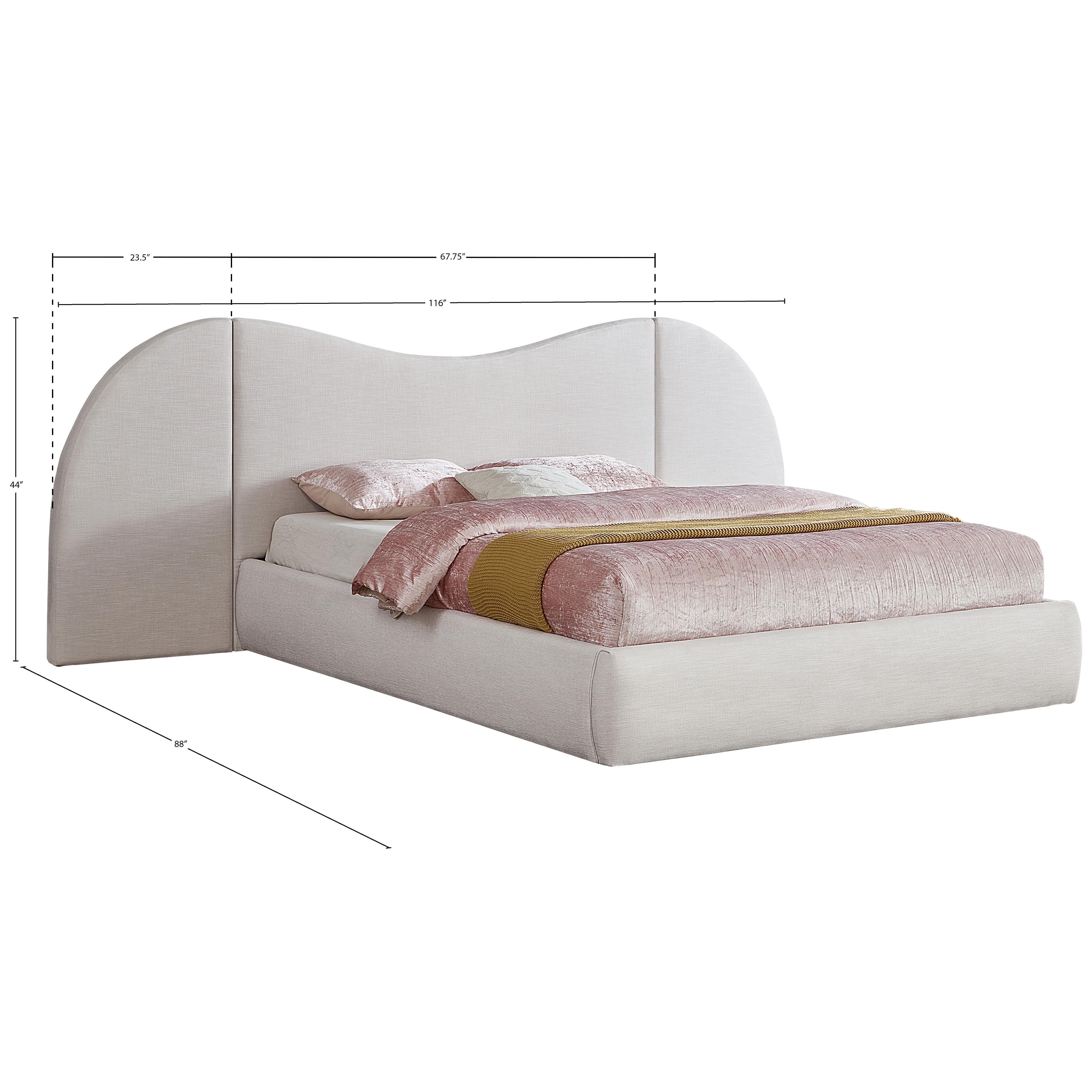 Meridian Everest White Linen Textured Fabric Queen Bed (3 Boxes)