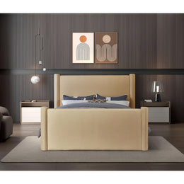 Meridian Elias Camel Velvet Queen Bed
