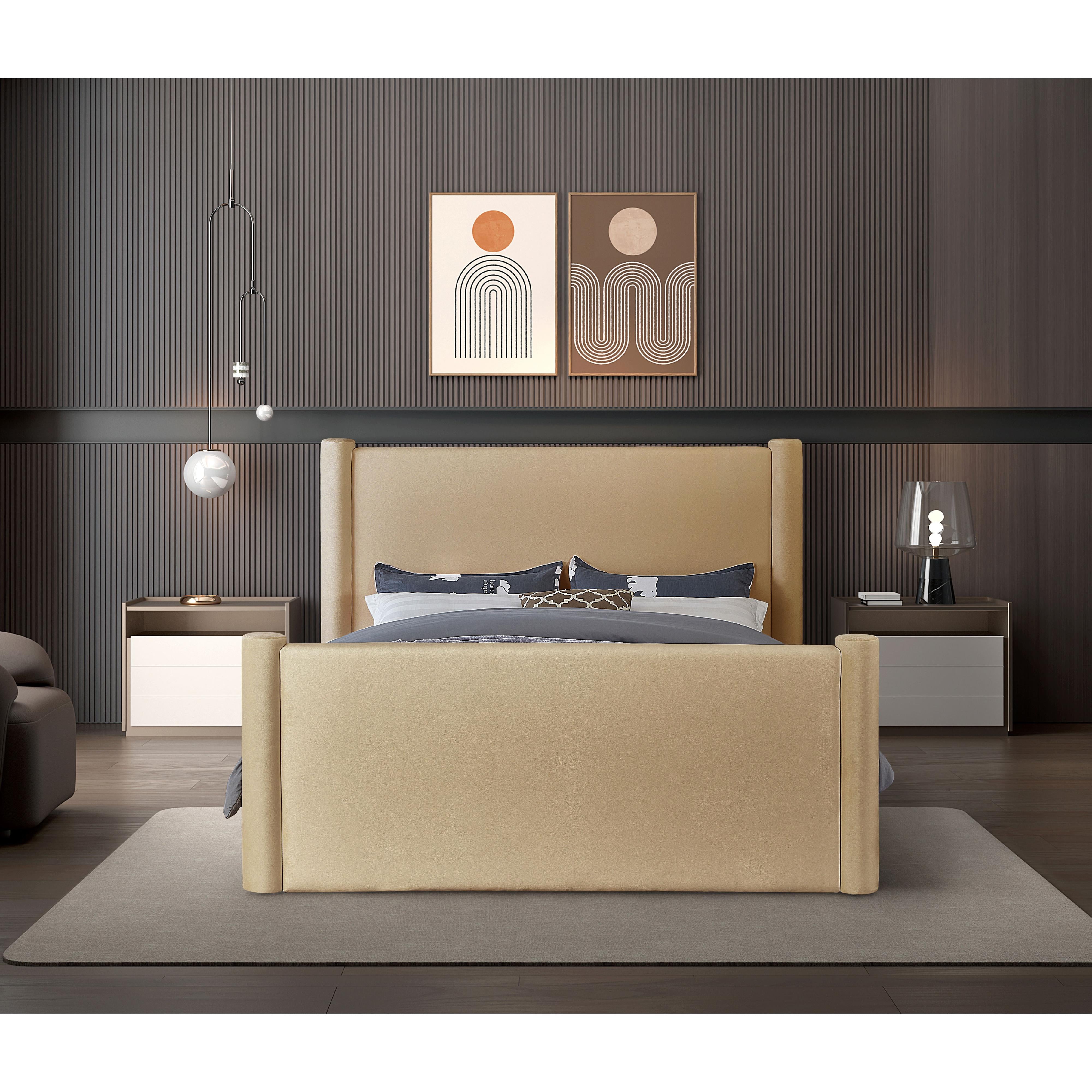 Meridian Elias Camel Velvet Queen Bed