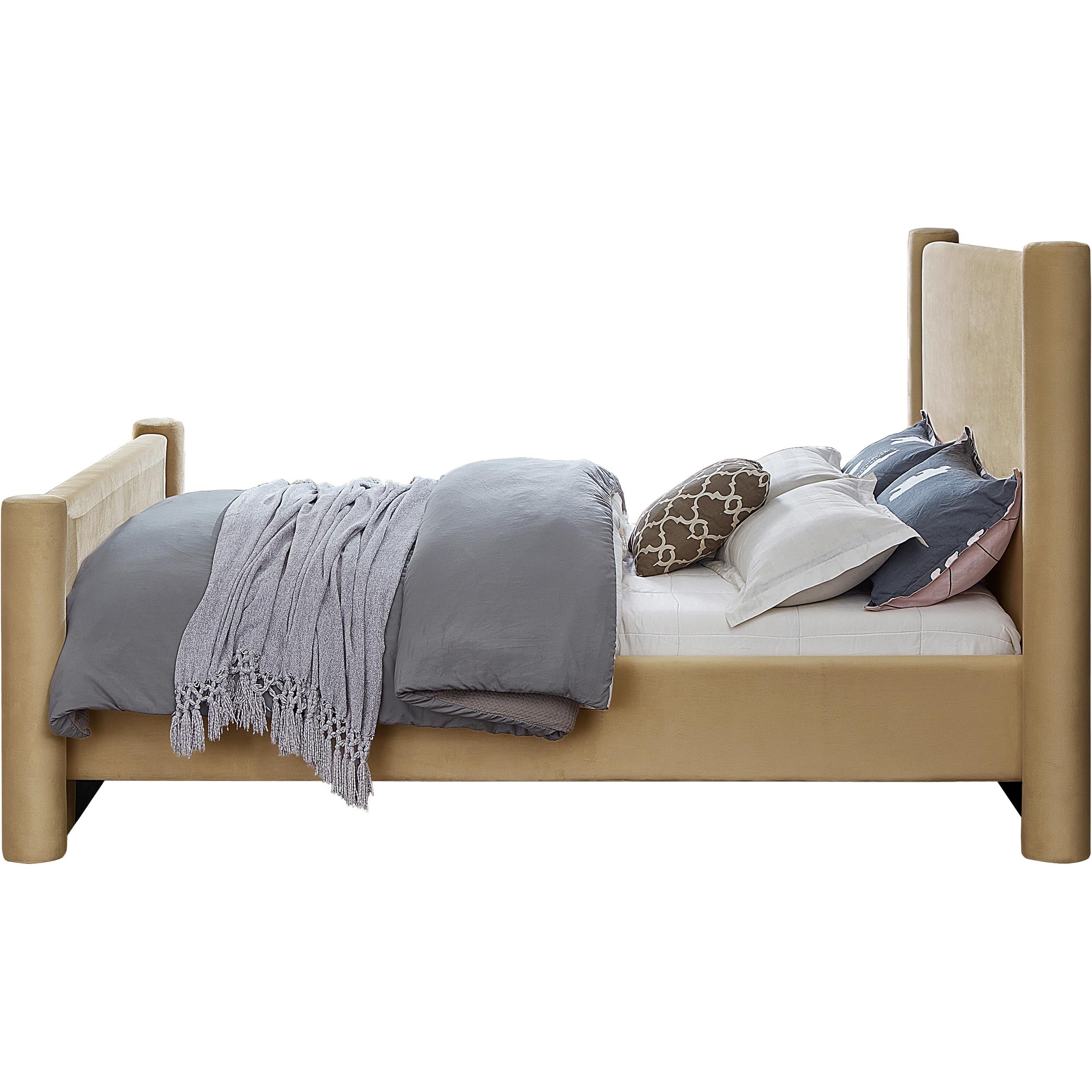 Meridian Elias Camel Velvet Queen Bed