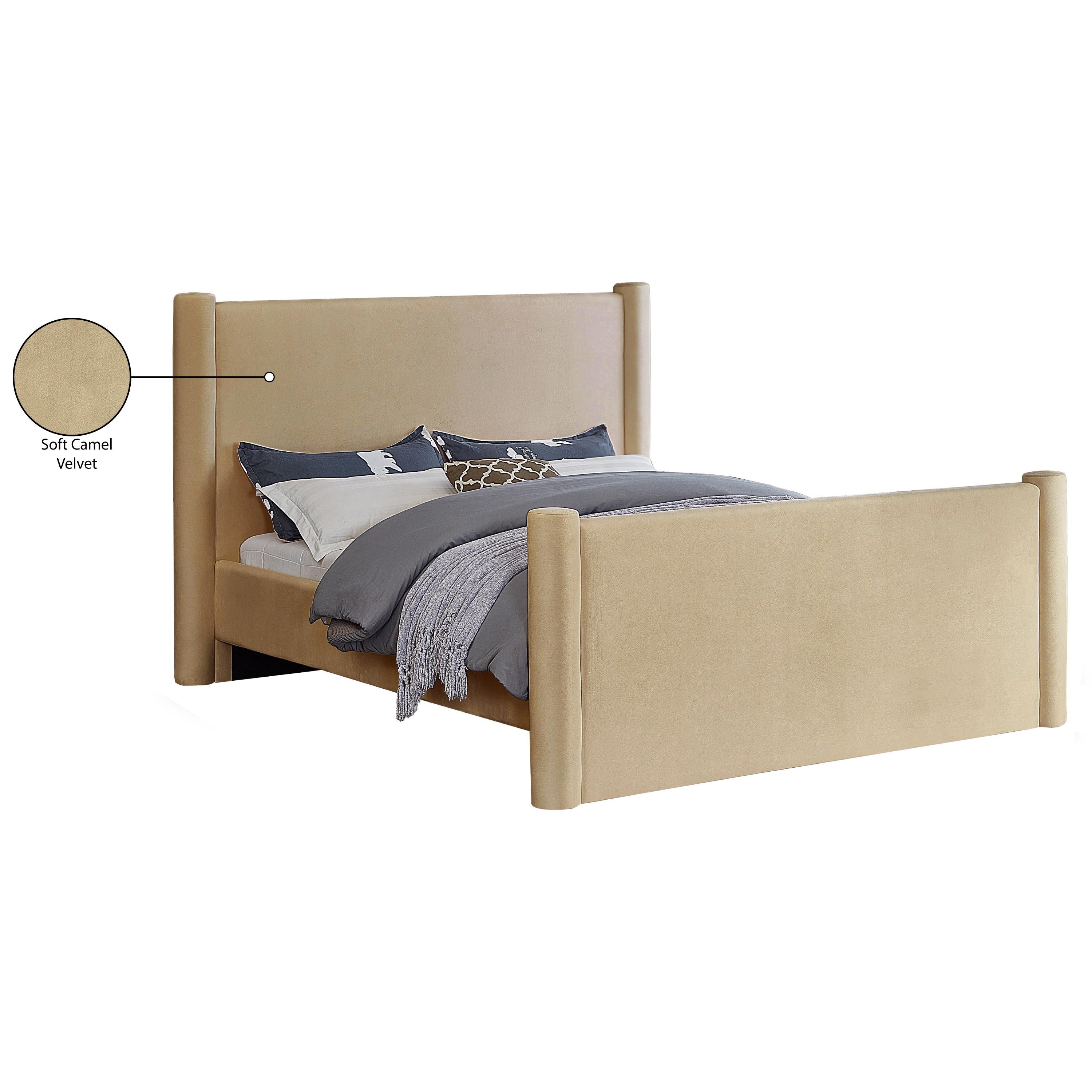 Meridian Elias Camel Velvet Queen Bed