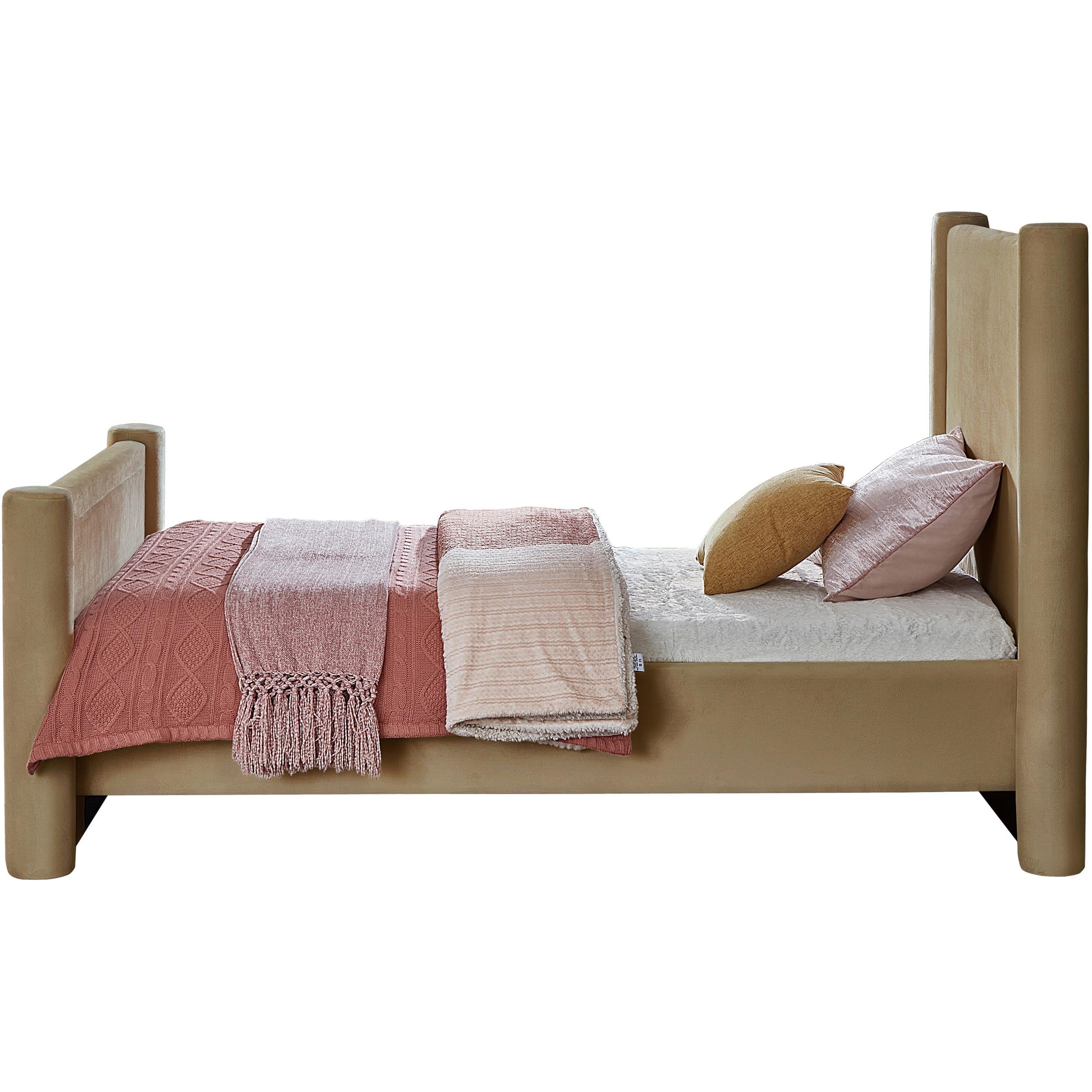 Meridian Elias Camel Velvet Twin Bed