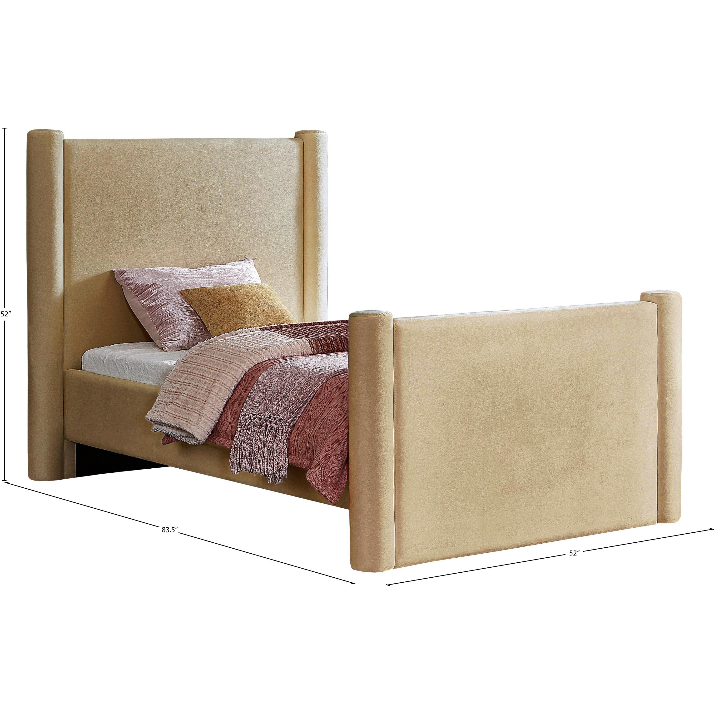 Meridian Elias Camel Velvet Twin Bed
