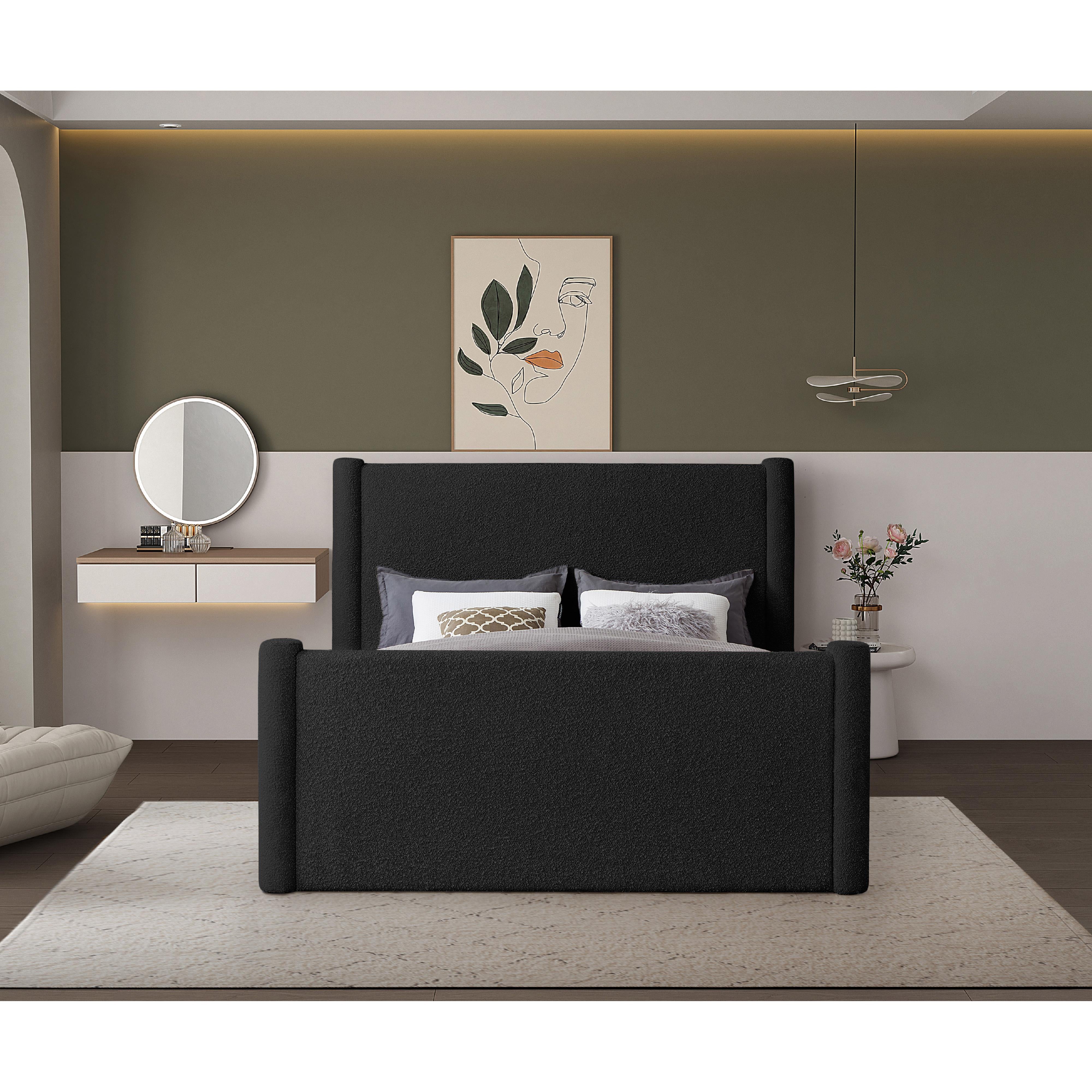 Meridian Elias Black Boucle Fabric Queen Bed