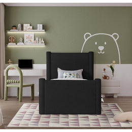 Meridian Elias Black Boucle Fabric Twin Bed