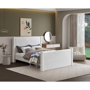 Meridian Elias Cream Boucle Fabric Queen Bed