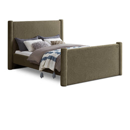 Meridian Elias Olive Green Boucle Fabric Full Bed
