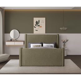 Meridian Elias Olive Green Boucle Fabric Full Bed