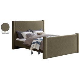 Meridian Elias Olive Green Boucle Fabric Full Bed
