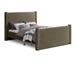 Meridian Elias Olive Green Boucle Fabric King Bed