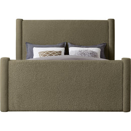 Meridian Elias Olive Green Boucle Fabric Queen Bed