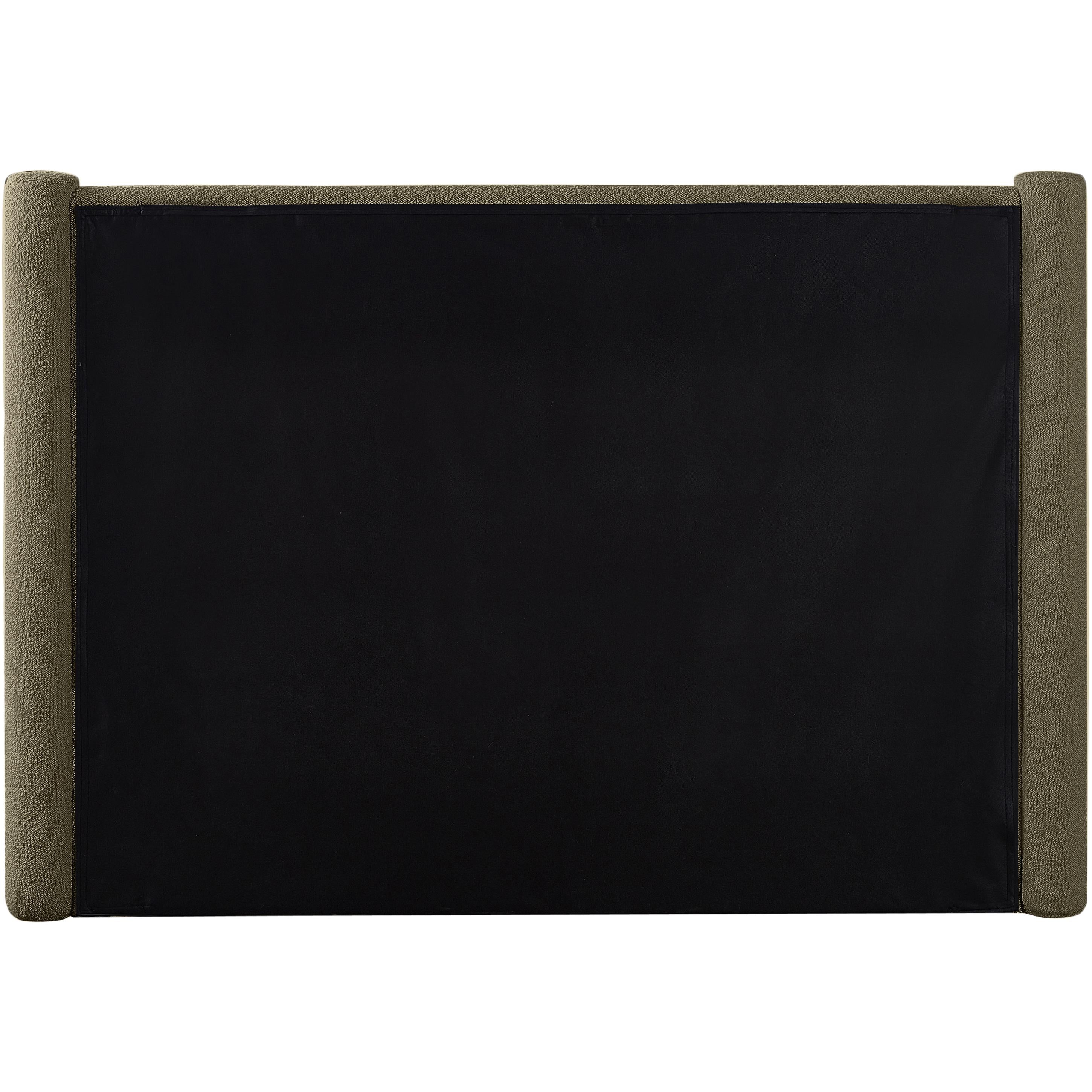 Meridian Elias Olive Green Boucle Fabric Queen Bed