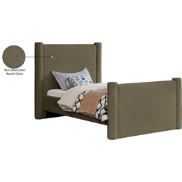 Meridian Elias Olive Green Boucle Fabric Twin Bed